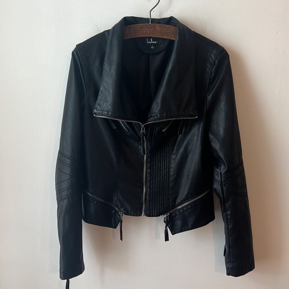 Lulu’s Up on a Tuesday Black Vegan Leather Jacket.  Size Large. - Picture 3 of 14